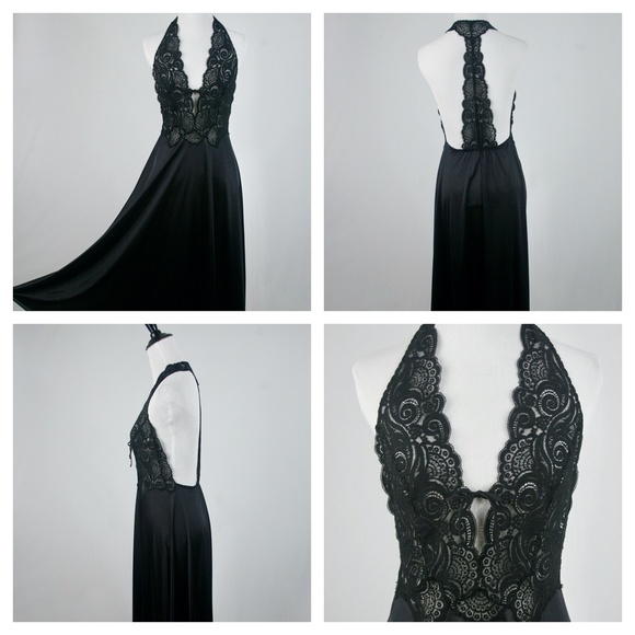 Vintage Other - Glydons, Vintage Black Lace Racerback Nightgown